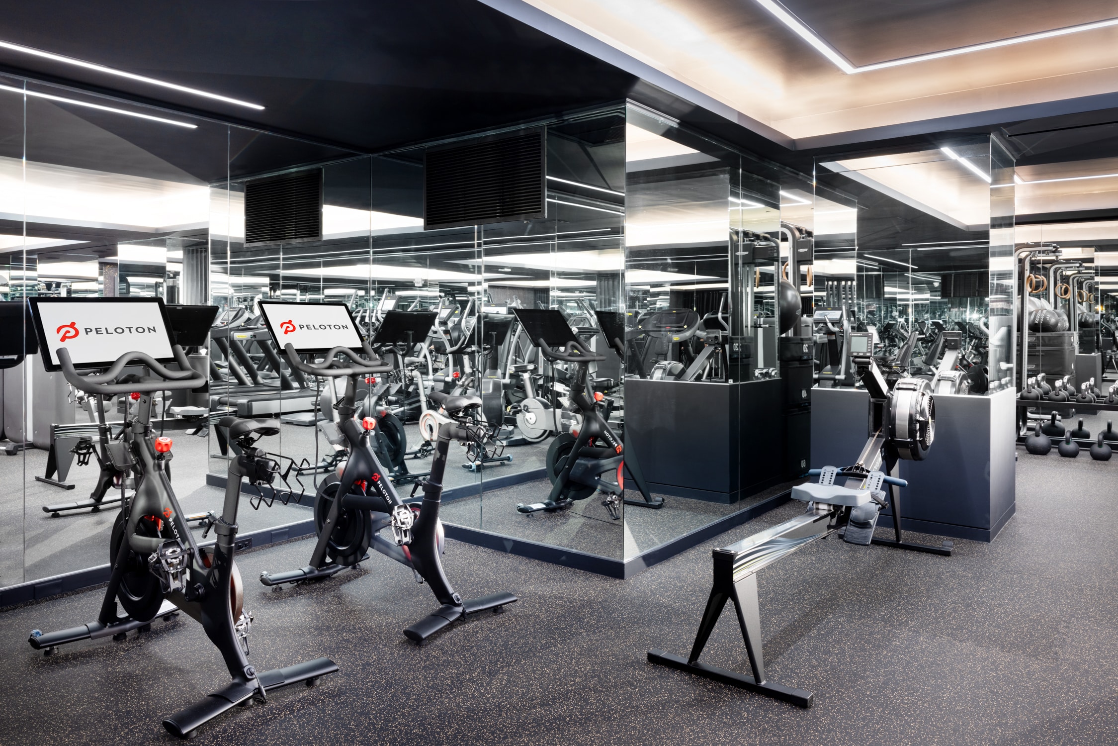 The Langham, New York, Fifth Avenue gym with Peloton bikes